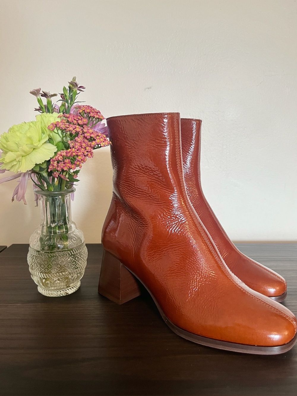 Sézane Axelle Patent Camel Ankle Boots Sz 6 - Picture 3 of 15